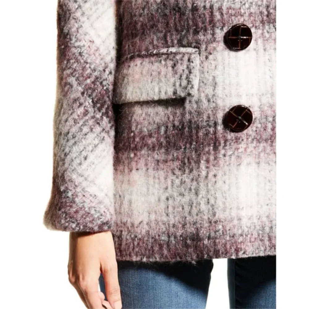 💕VERONICA BEARD💕 Deena Plaid Double-Breasted Dickey Coat ~ Bordeaux Large NWOT - Picture 5 of 16